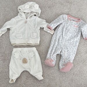 Soft White & Pink Baby One-Piece and Hooded Set